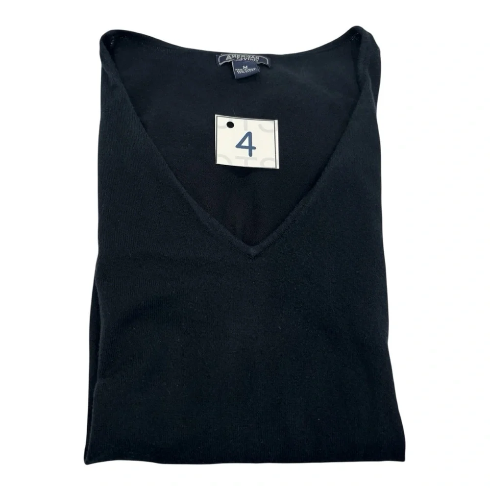 Navy Blue Medium Ruffle Sleeve V-Neck Flutter Sleeve Sweater - Picture 2 of 6